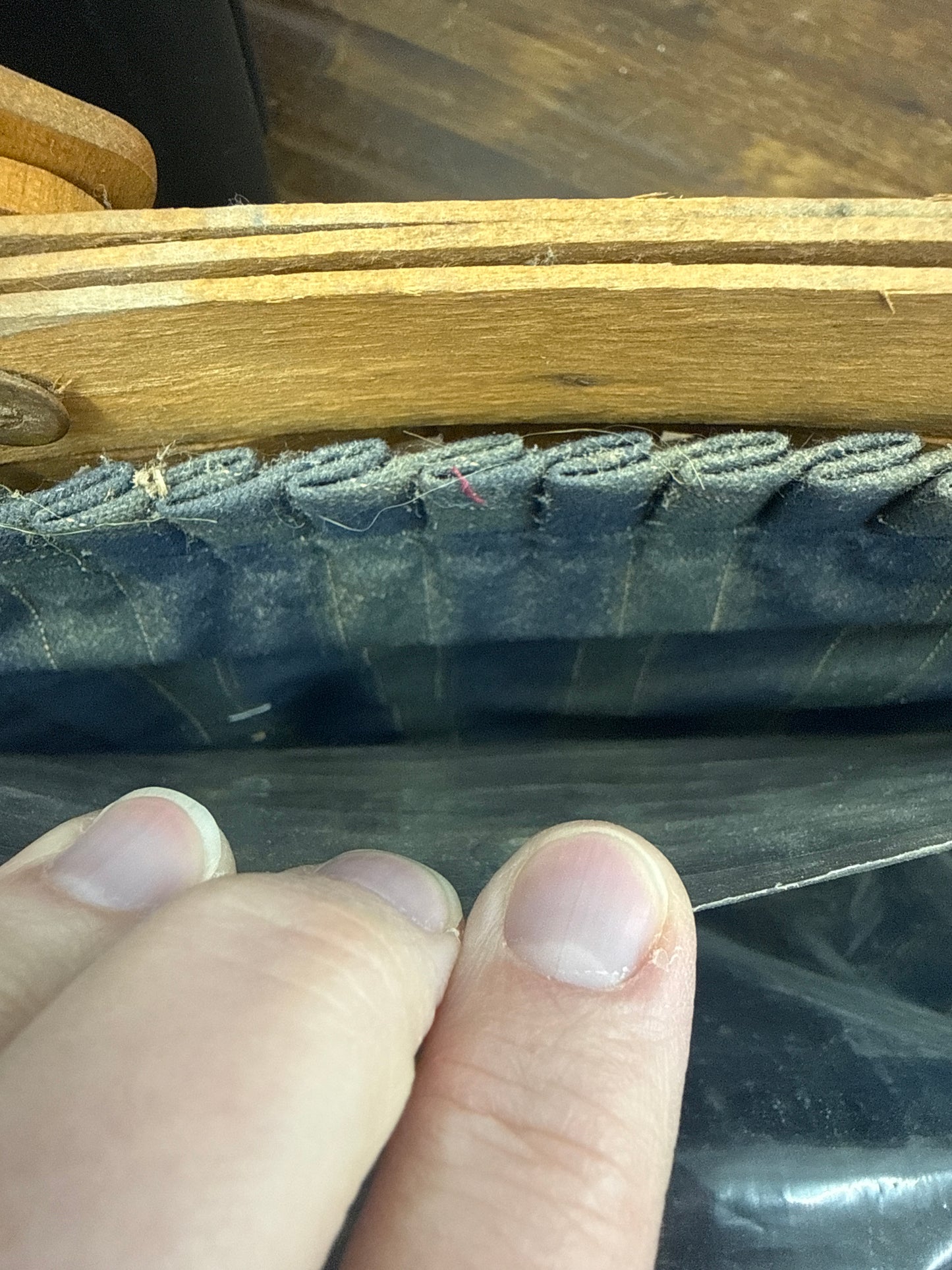 Longaberger membership basket with liner and protector and handle grip (is very dusty and will need cleaned)