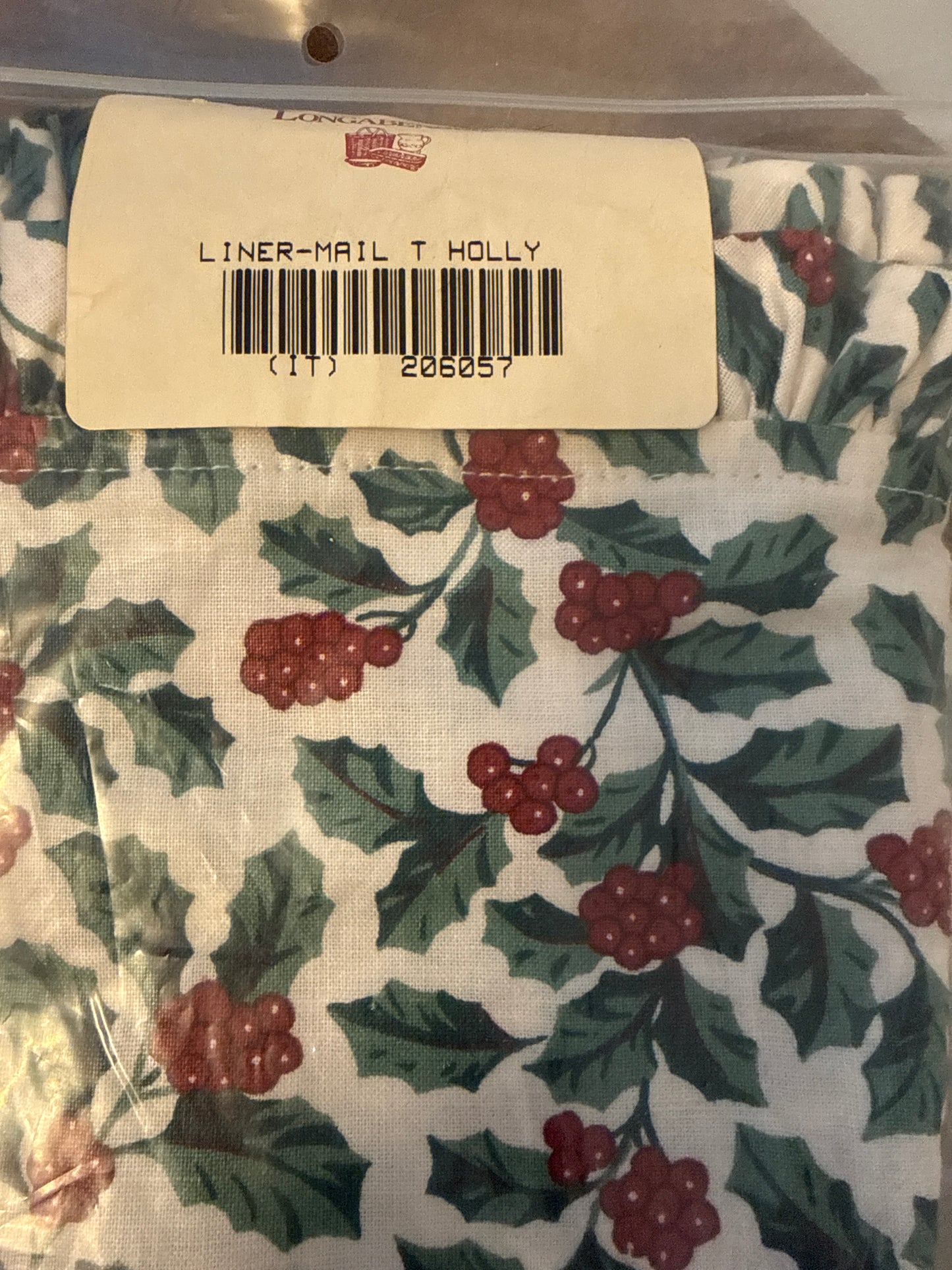 Longaberger mail liner in traditional holly