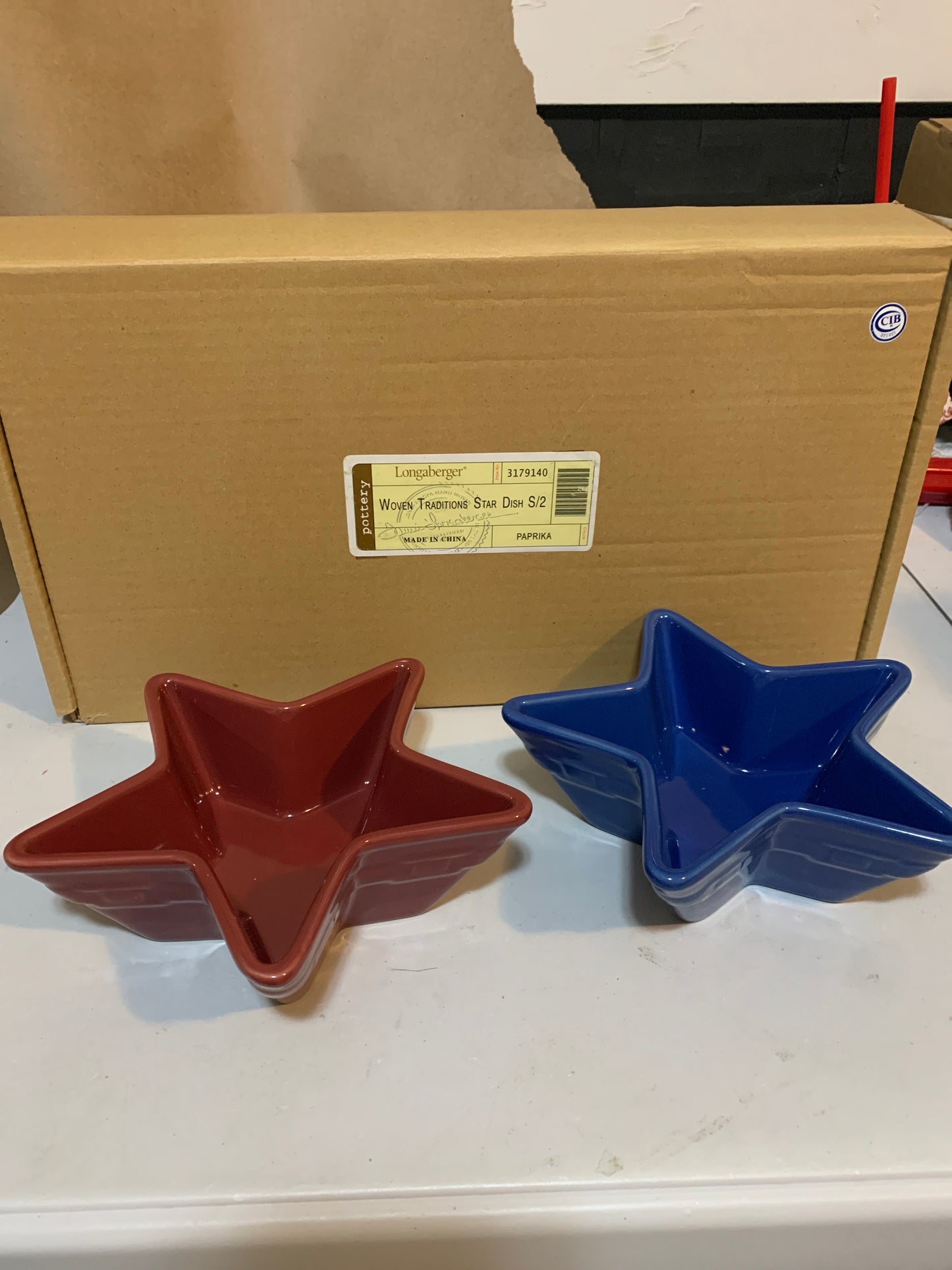 Longaberger Woven Traditions Star Dish in Paprika and Cornflower (set of 2)