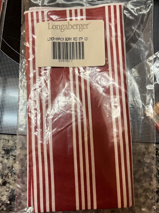 Longaberger pair of napkins in red berry stripe