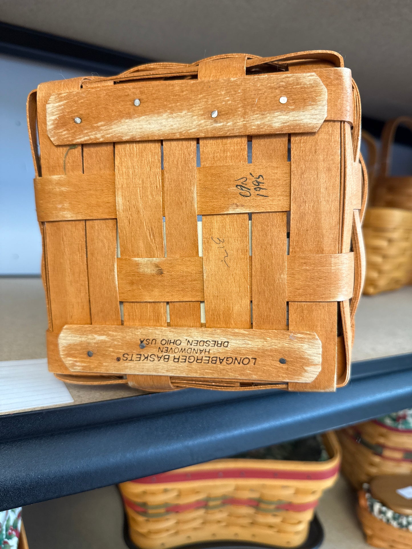 Longaberger 1995 Father’s Day mini waste basket with protector (see photo for small stain)