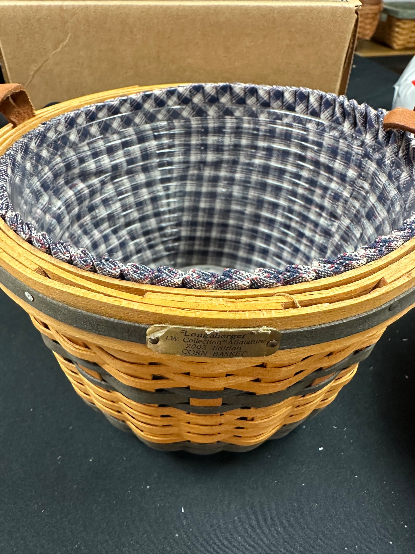 Longaberger Collectors Club JW Collection Miniature 2002 Edition Corn Basket with Liner and Protector