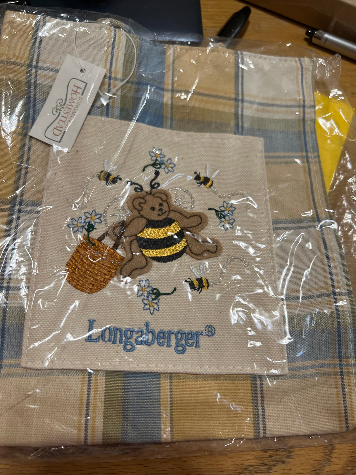 Longaberger tote in cornflower plaid