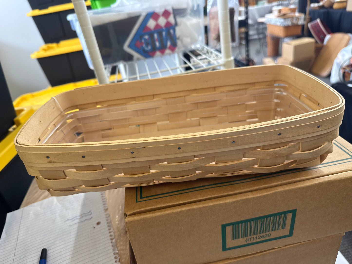 Longaberger white wash bread basket with hard protector