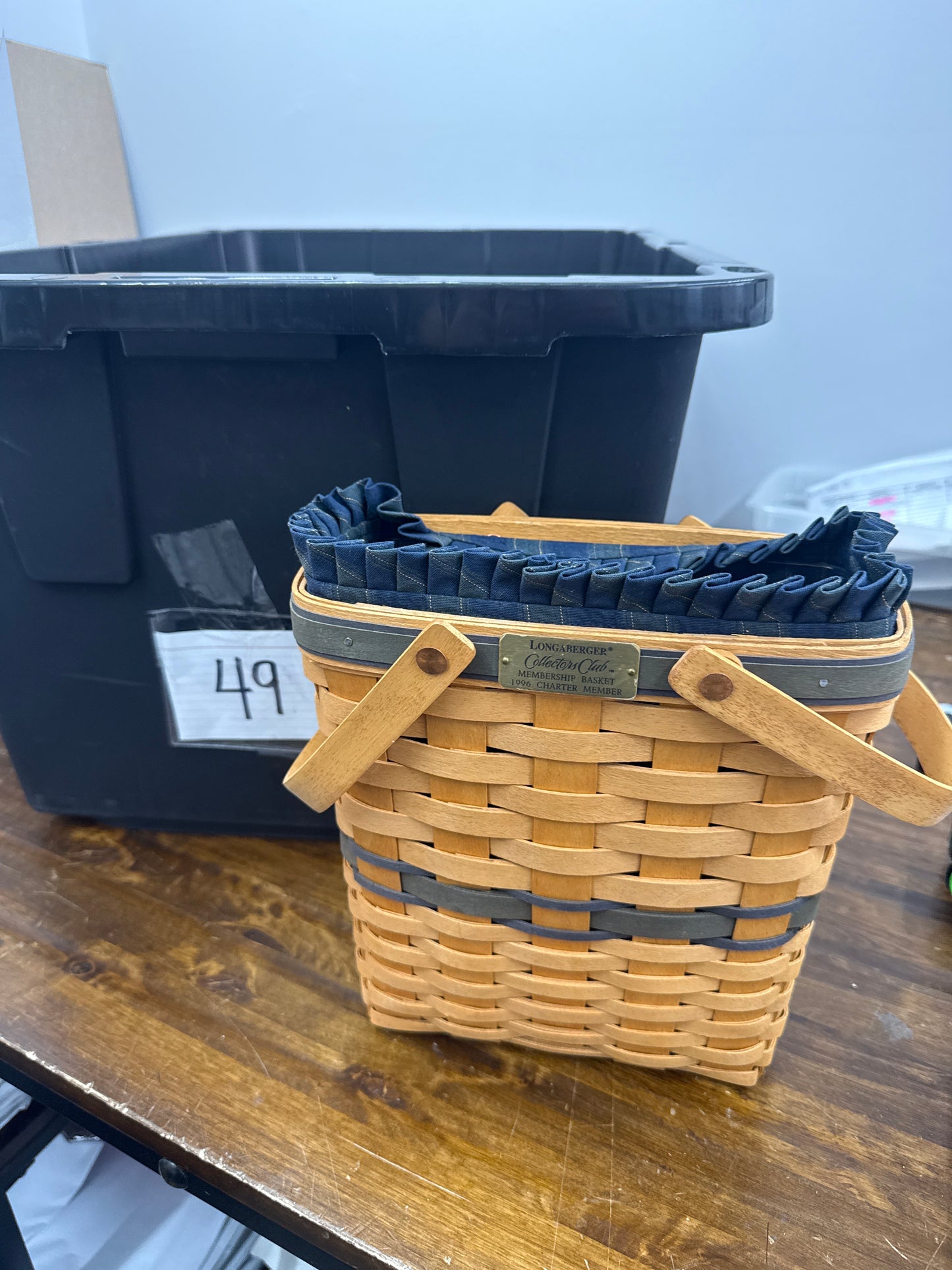 Longaberger collector’s  club membership basket with liner and protector