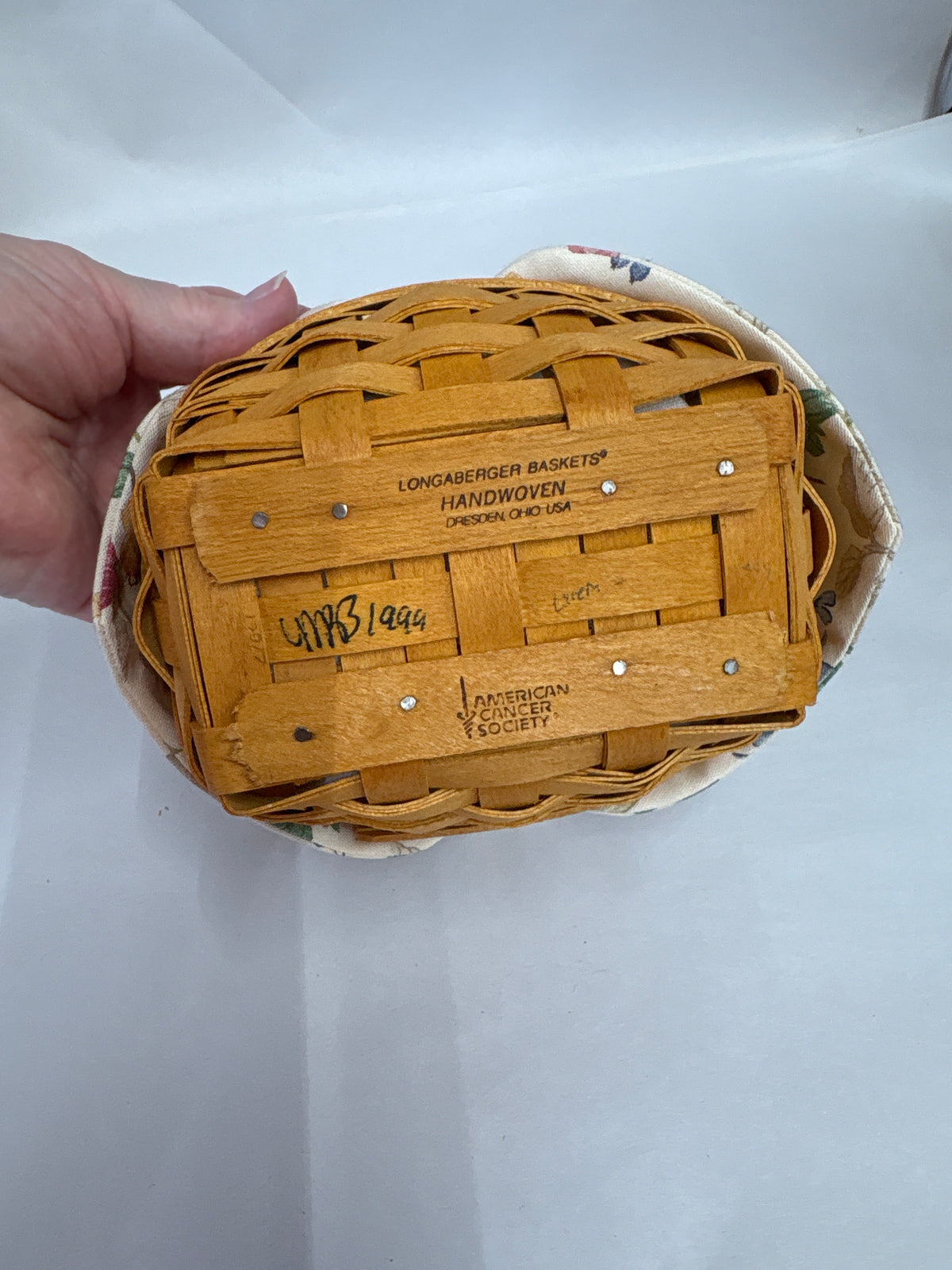 Longaberger 1999 Horizon of Hope Basket with Liner, Protector, and tie on in Warm Brown