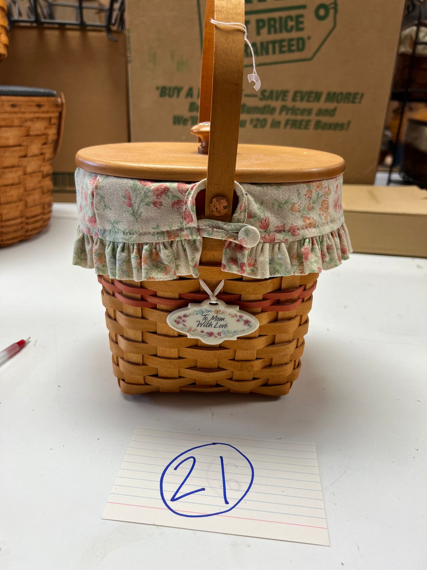 Longaberger 2001 Mother’s Day vintage blossom basket with liner, lid & tie on