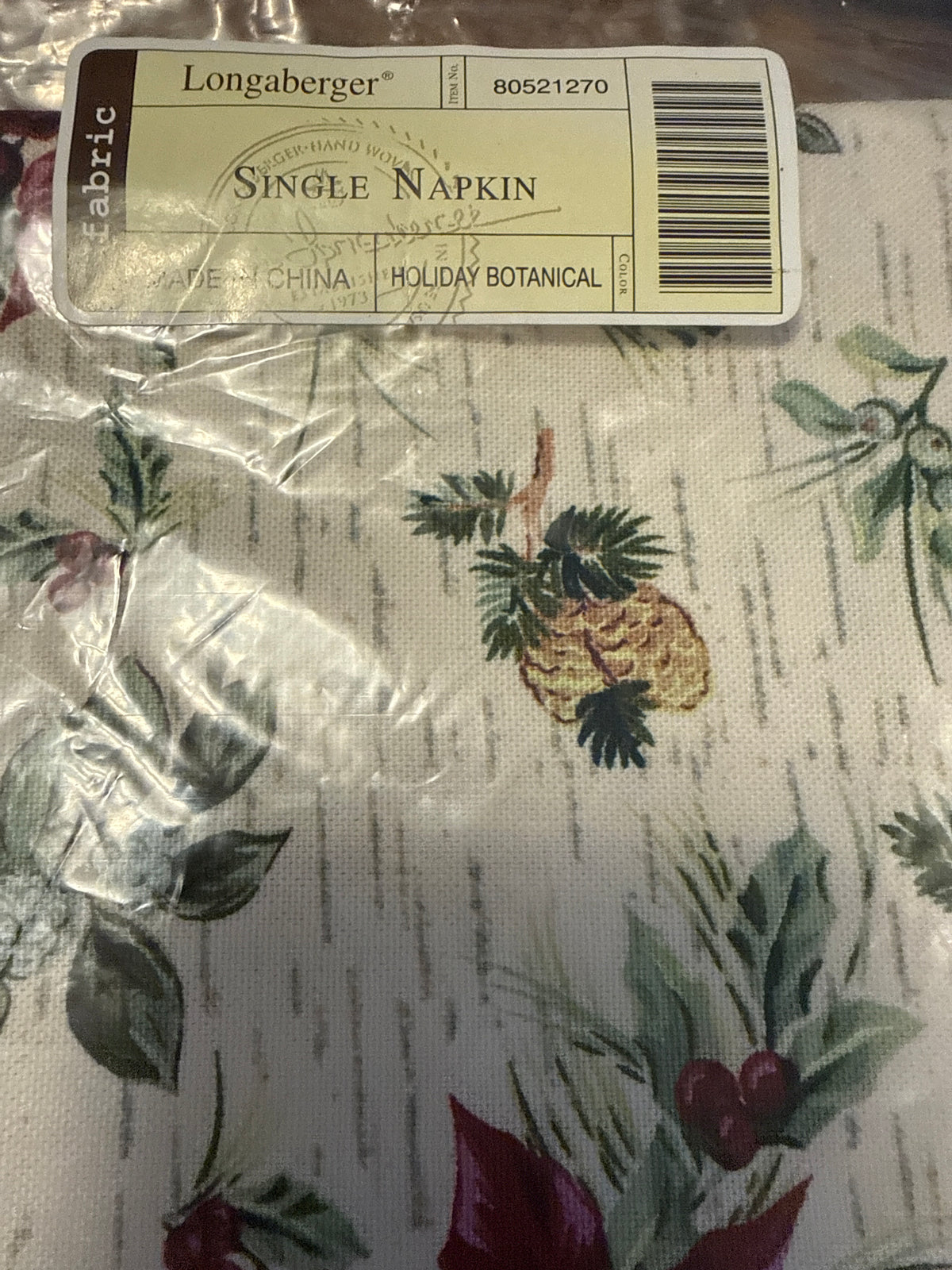 Longaberger single napkin in holiday botanical
