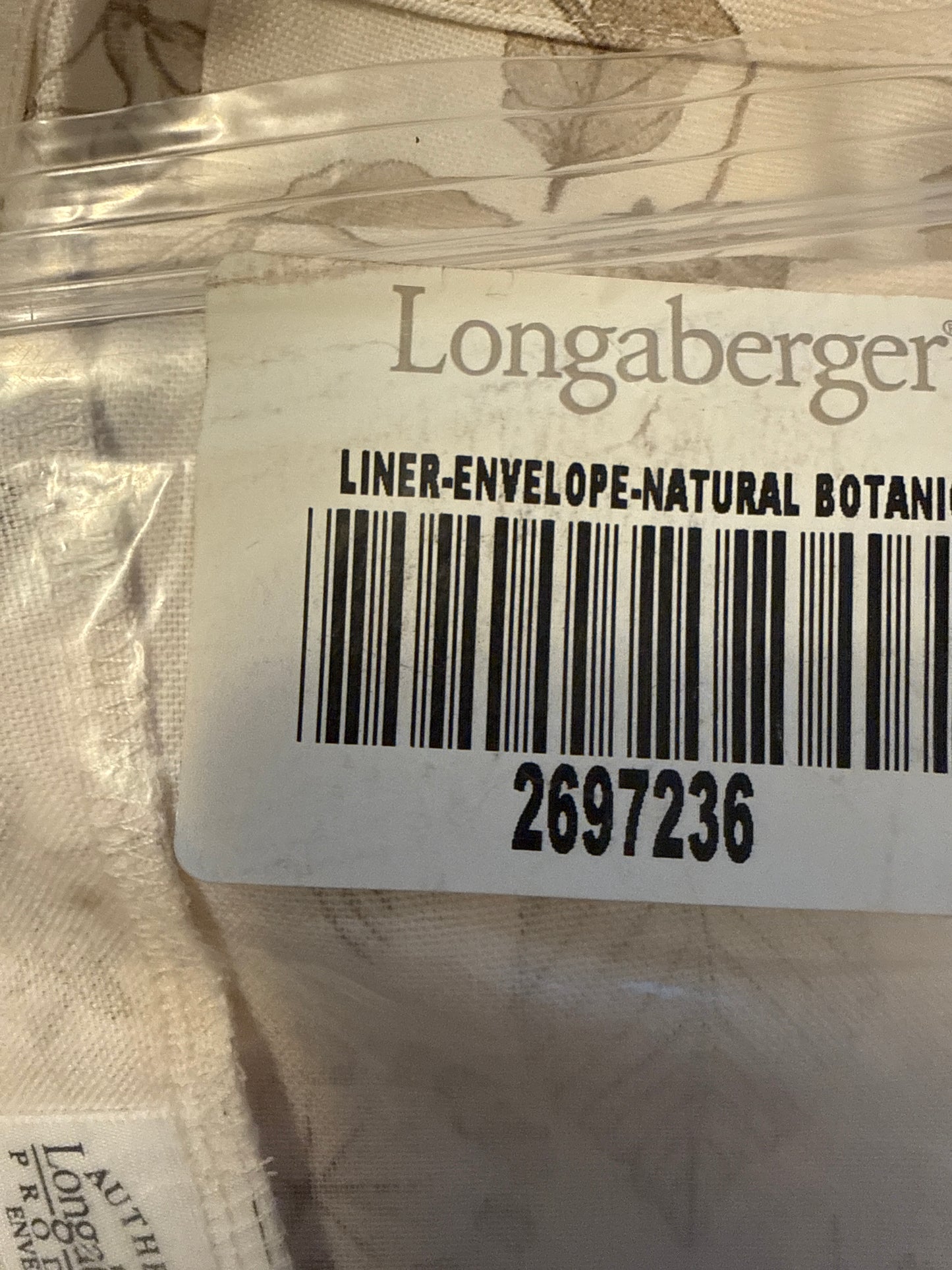Longaberger envelope liner in natural botanical