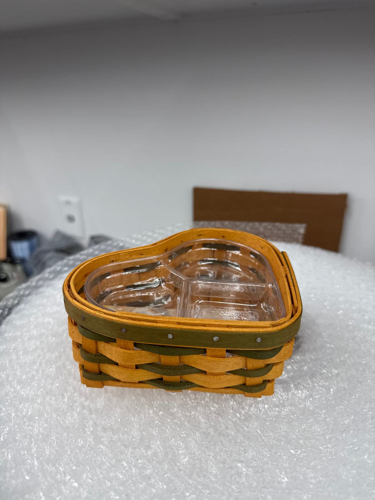 Longaberger small green weave little love basket  with 2 protectors