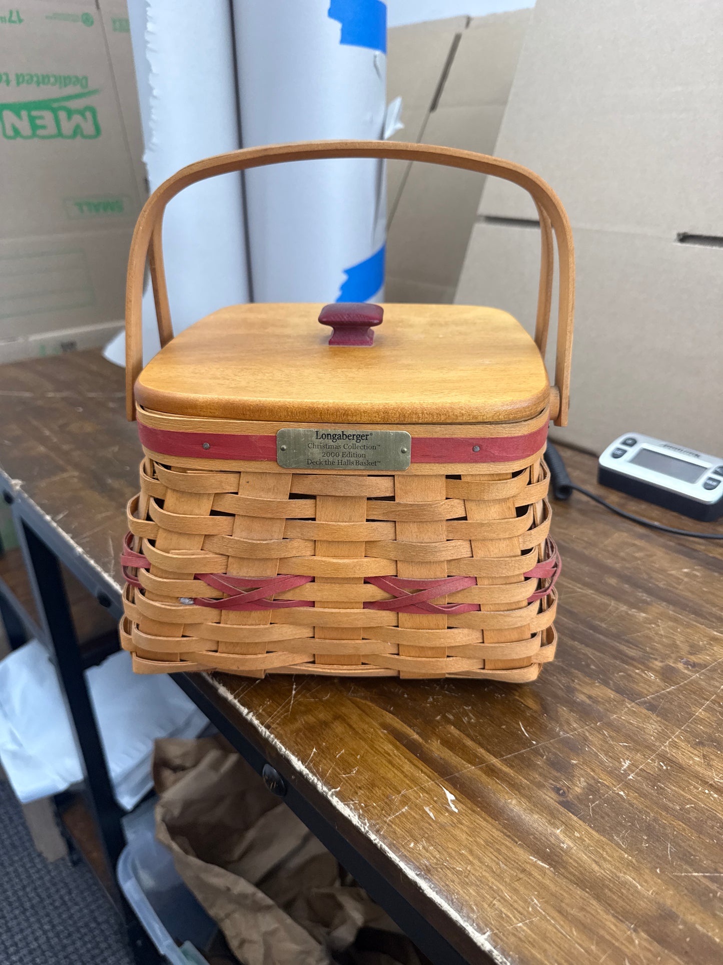 Longaberger deck the halls basket with lid and protector ( basket is a little dirty)