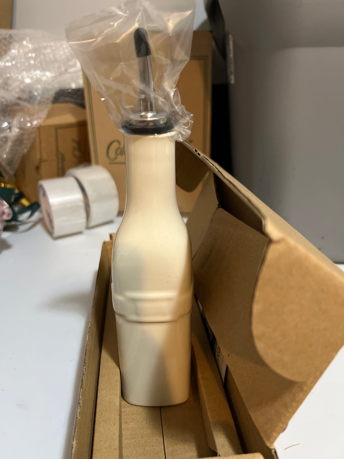 Longaberger Oil Bottle With Top in ivory