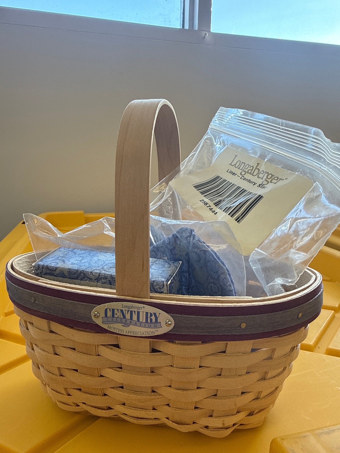 Longaberger century celebration hostess appreciation basket with liner, protector, and tie on