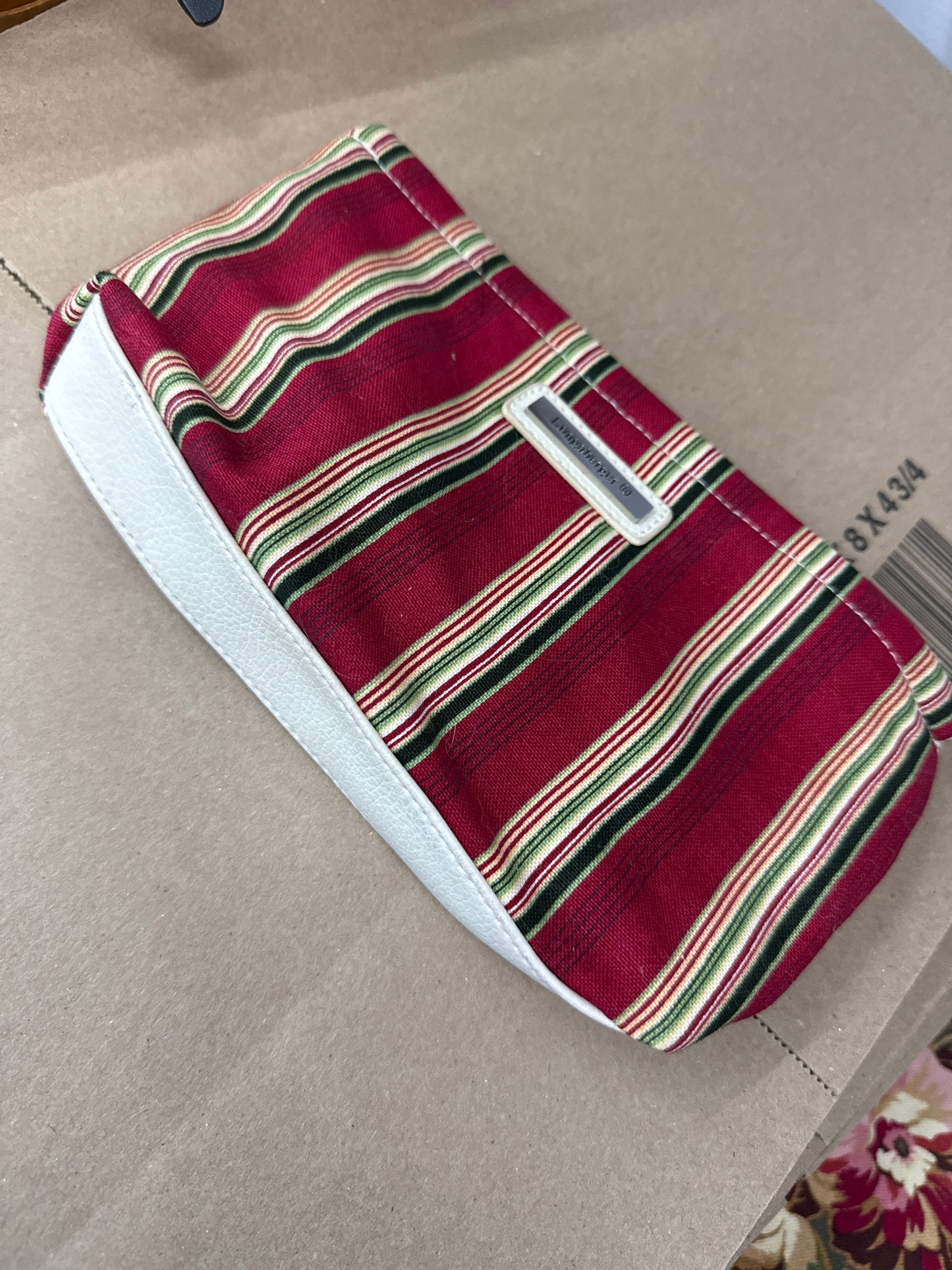 Longaberger make up case in holiday stripe