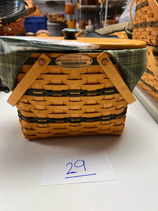 Longaberger Fellowship Basket with Lid, Liner, Protector and Handle Tie