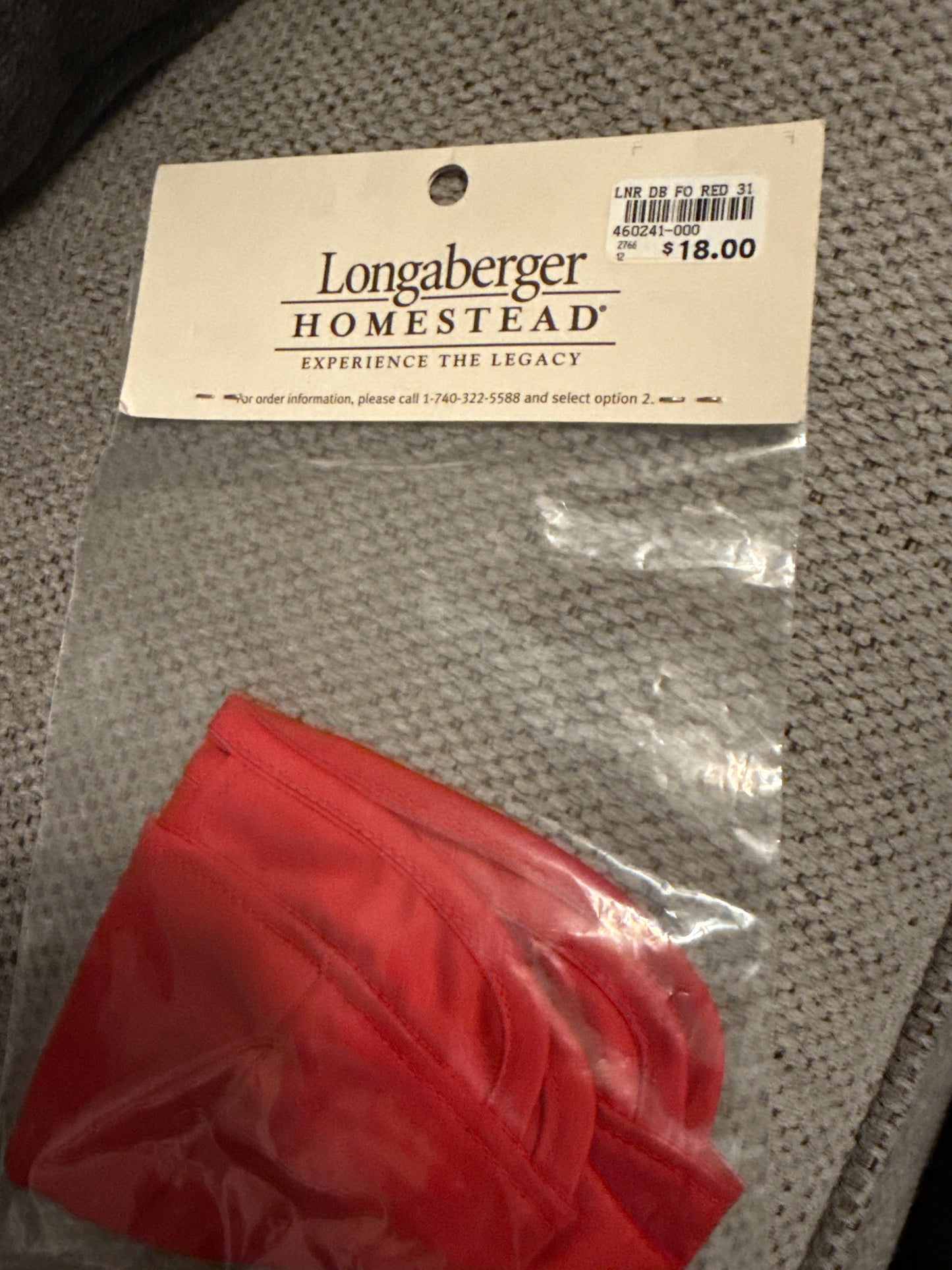 Longaberger homestead 2008 Dresden basket liner in red
