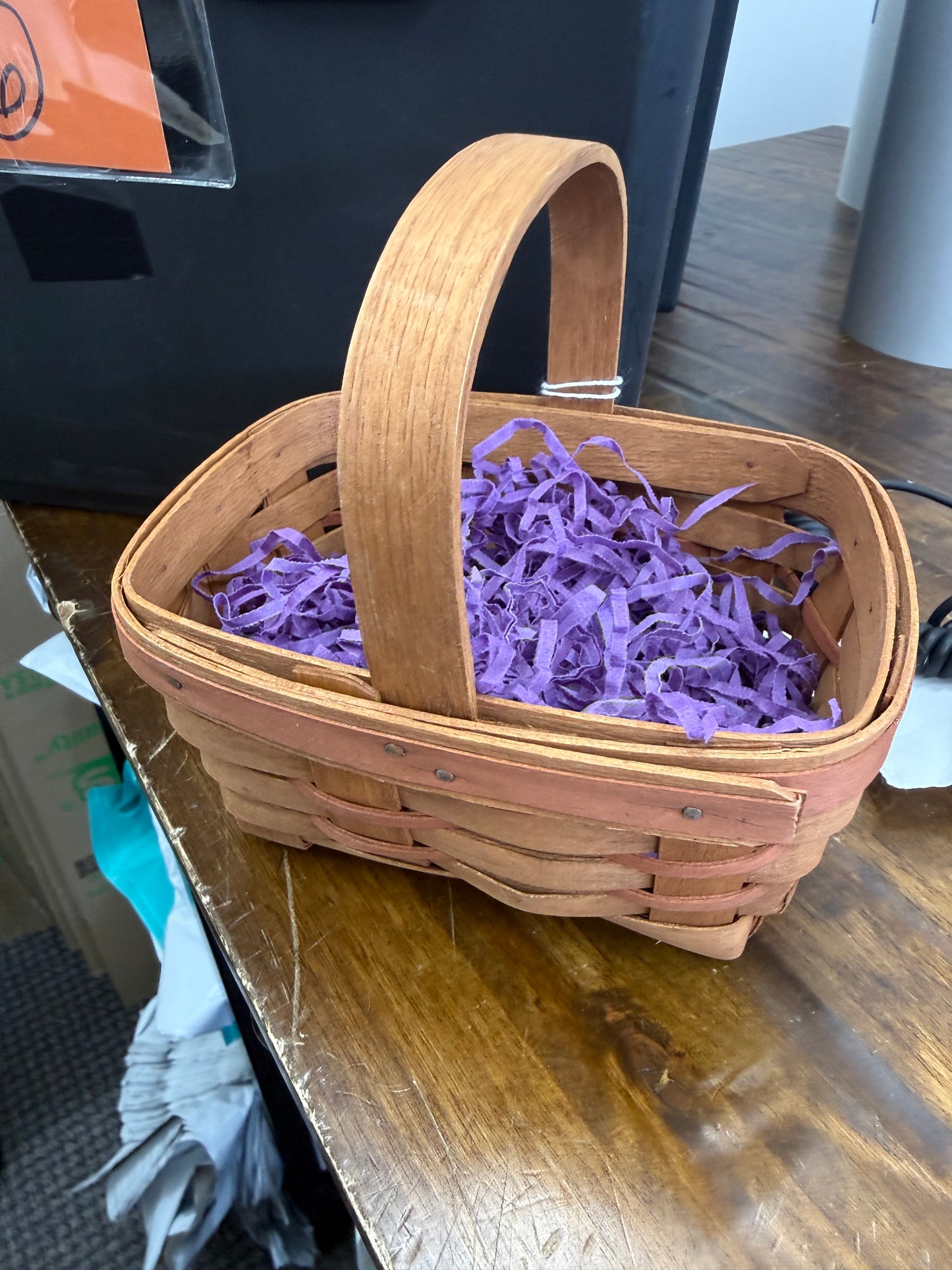 Longaberger tea basket with purple grass