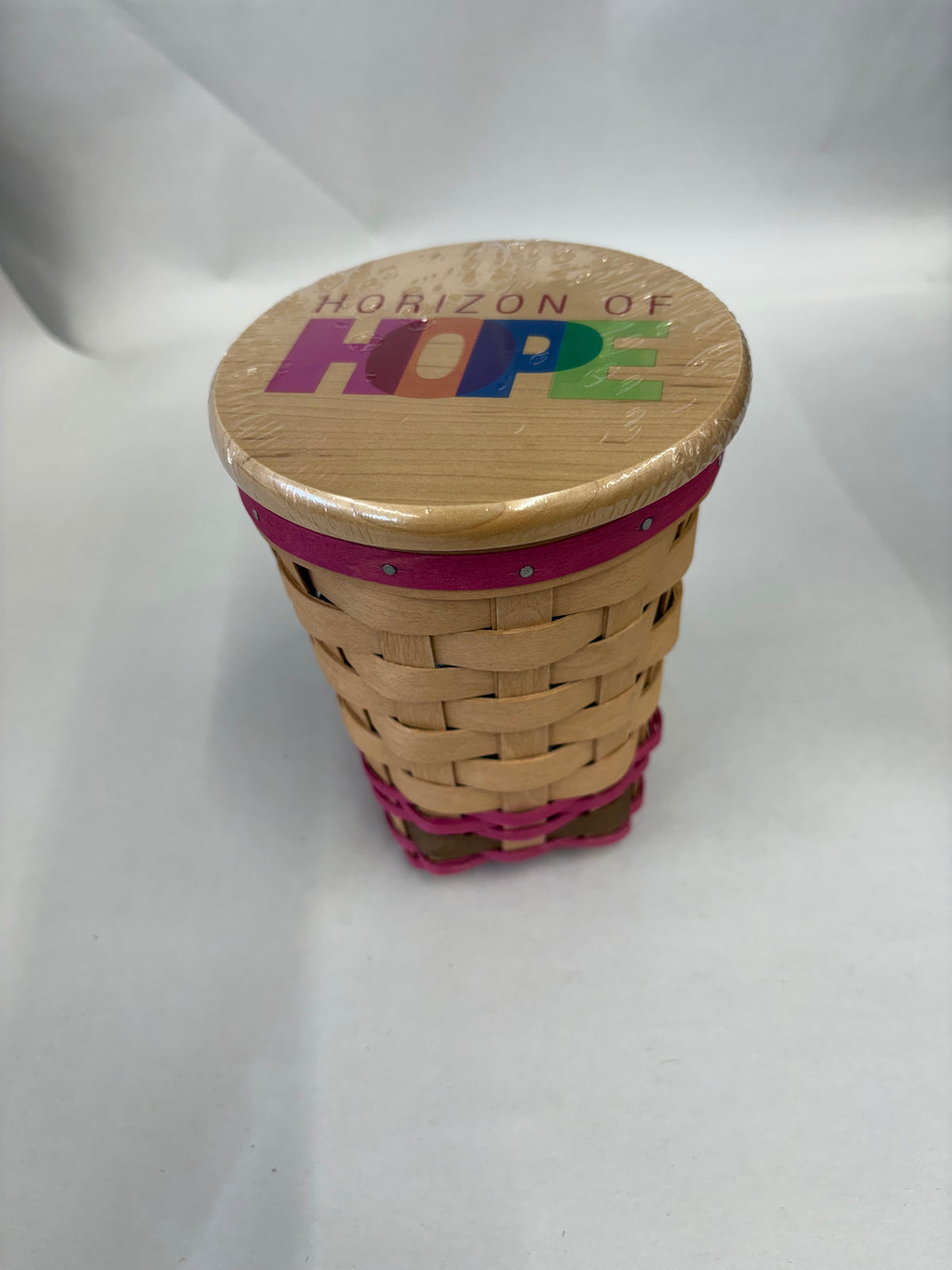 Longaberger 2017 Horizon of Hope Basket with Protector and Lid with Hope Decal in Warm Brown with Colors