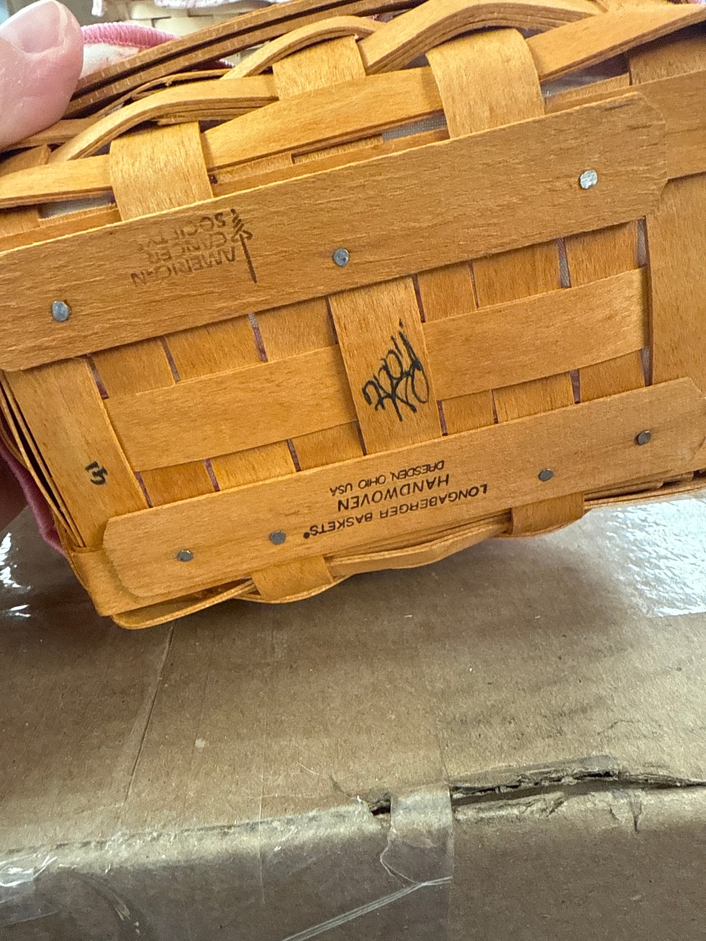Longaberger 1996 Horizon of hope basket with liner, protector, handle tie, and tie on