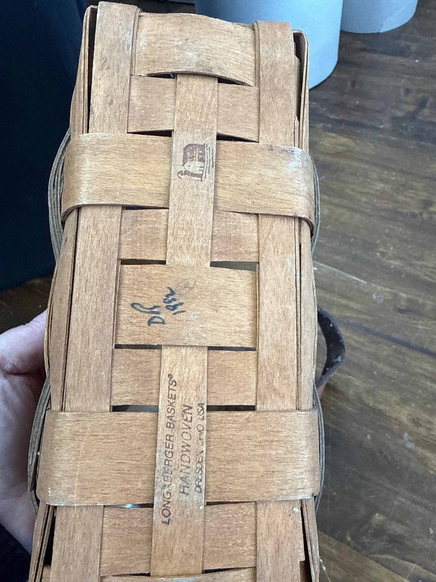 Longaberger small key basket (handle is stiff and there are spots on the basket as pictured)