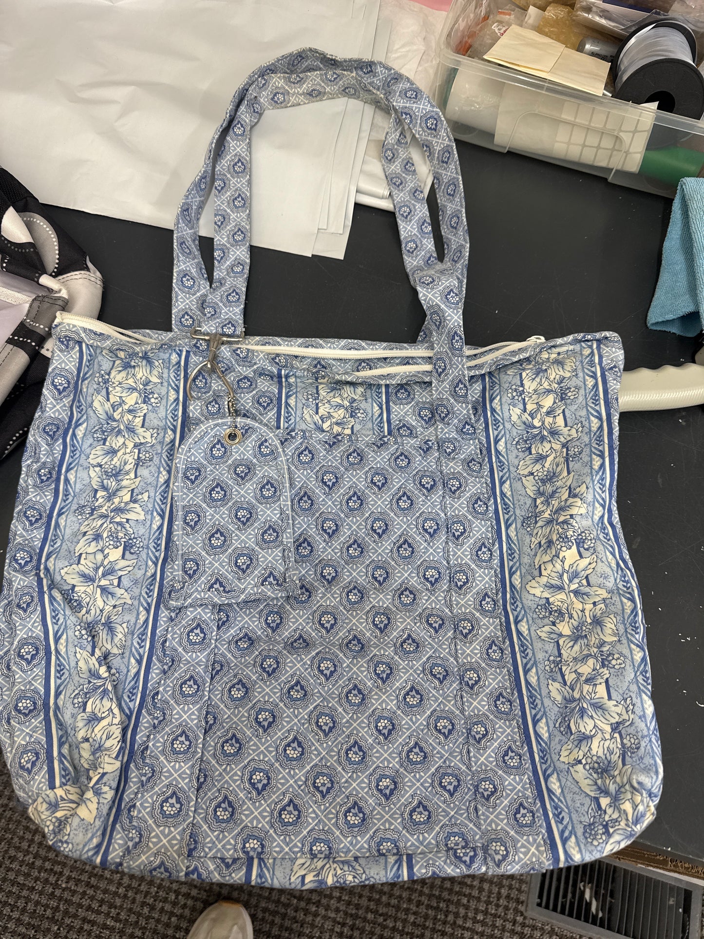 Longaberger provincial paisley tote with ID tag