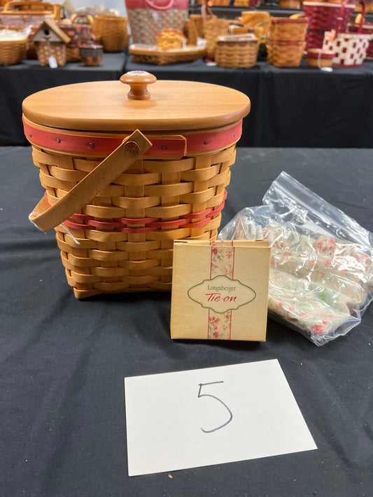 Longaberger 2001 Mother’s Day vintage blossom basket with lid, liner, protector & tie on