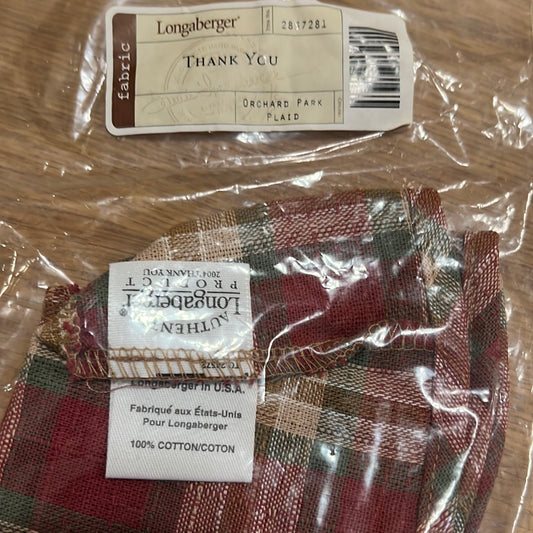 Longaberger thank you liner in orchard park plaid