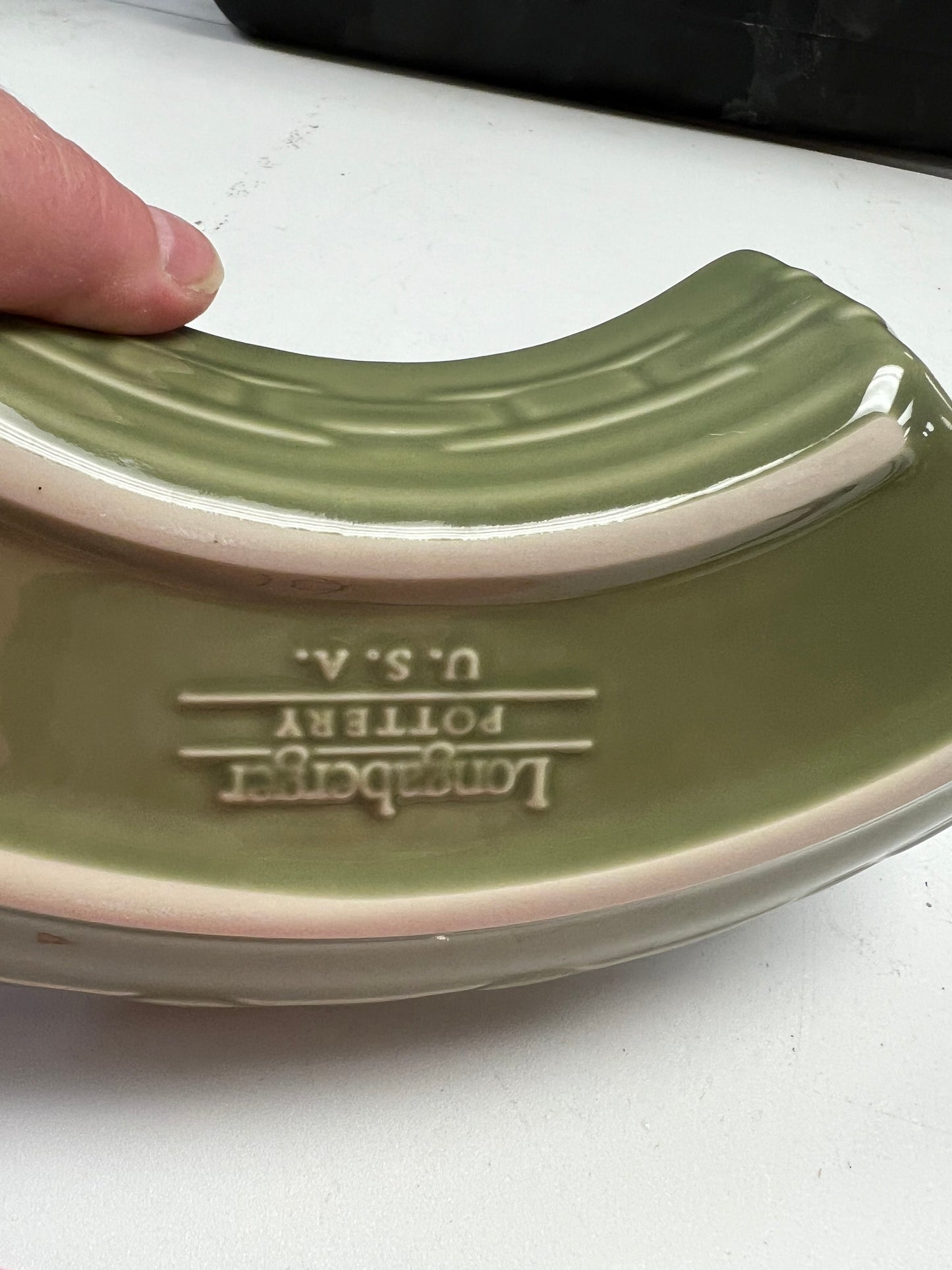 Longaberger sage crescent dish