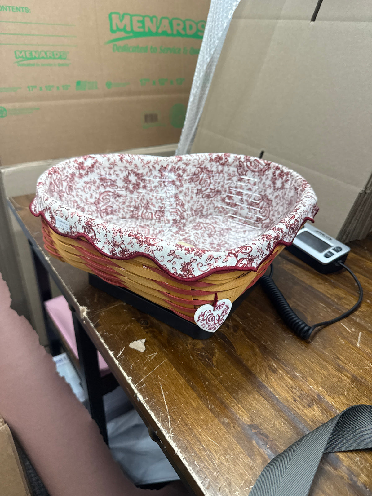 Longaberger large live treasures basket with liner, protector, and tie on