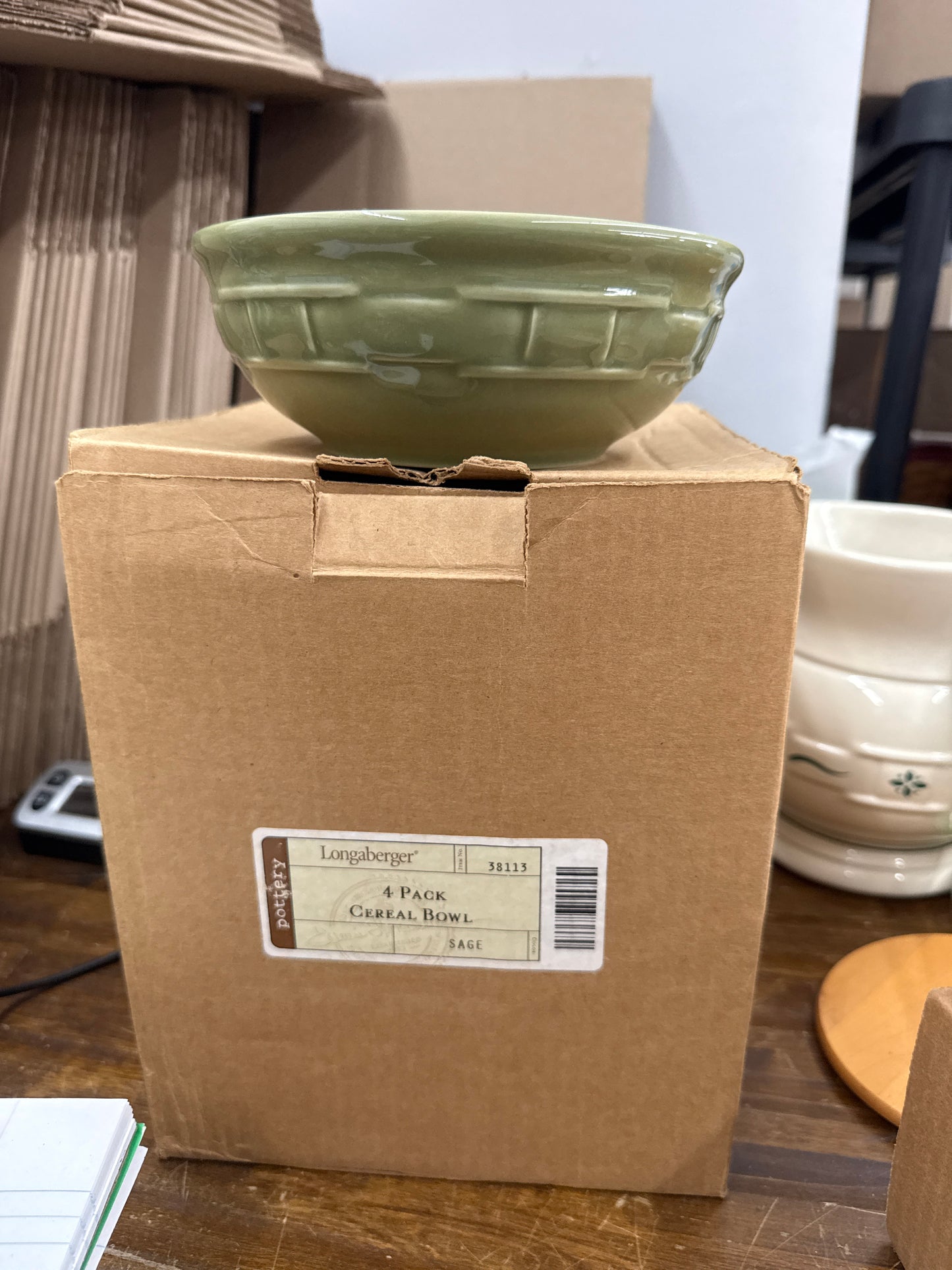 Longaberger 4 pack cereal bowls in sage