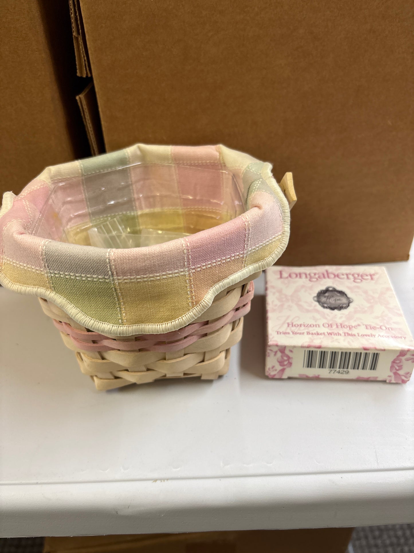 Longaberger 2001 horizon of hope basket with liner, protector, and tie-on