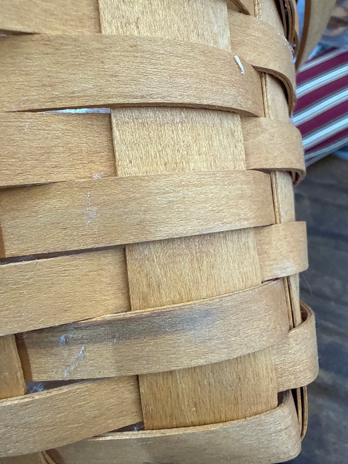 Longaberger 13” measuring basket with protector-has a fee rubbing marks and a cracked splint