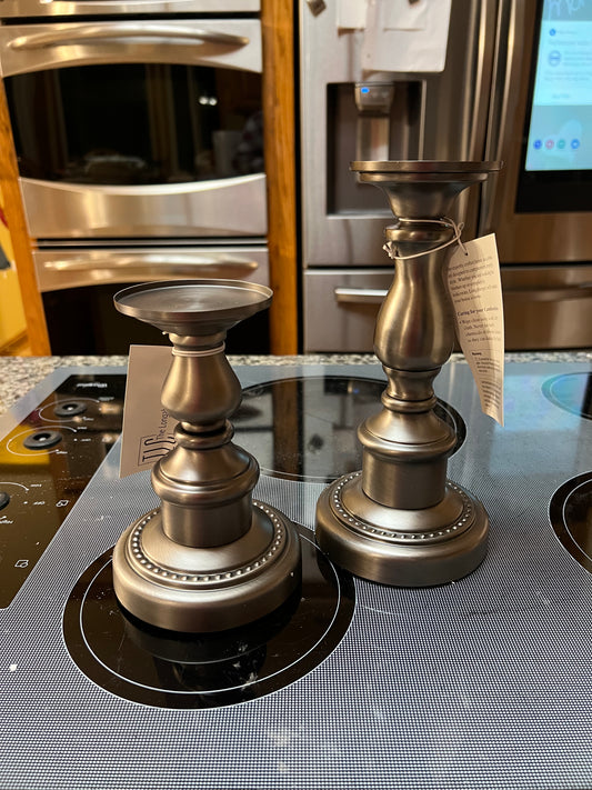 Longaberger metal candlesticks pewter