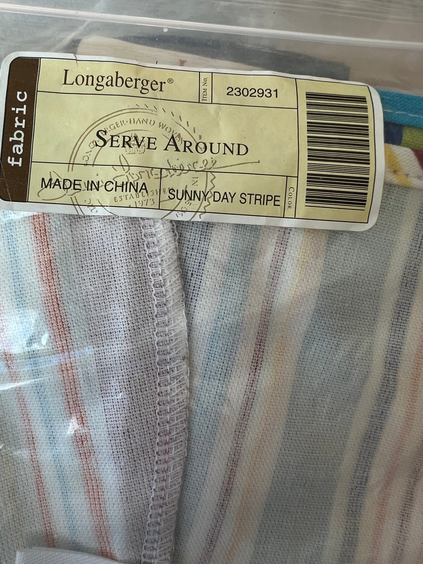 Longaberger serve around liner in sunnyday stripe