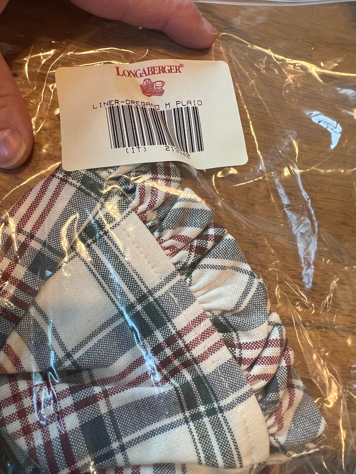 Longaberger oregano liner in market day plaid