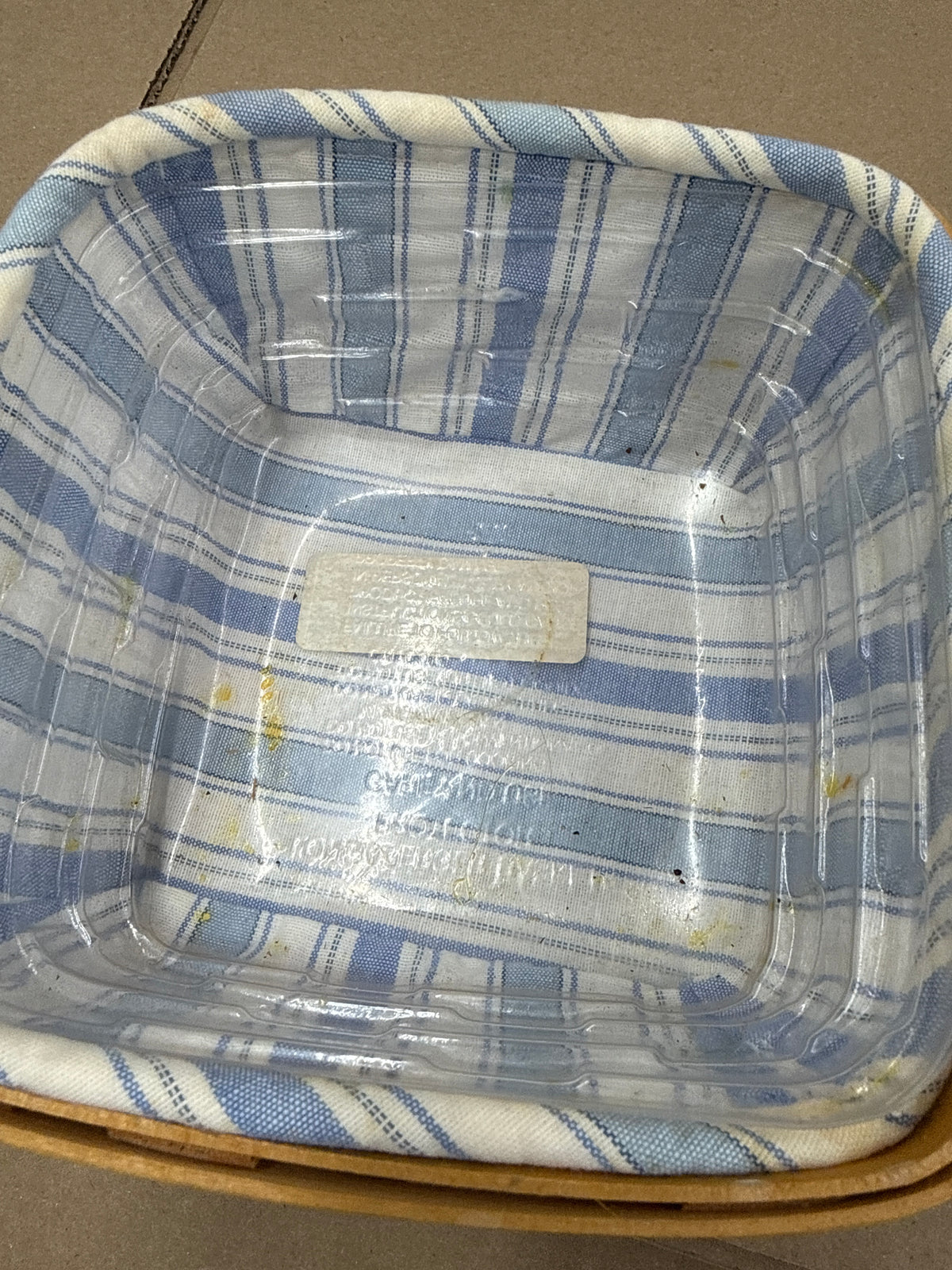 Longaberger small berry basket with liner and protector - protector needs cleaned