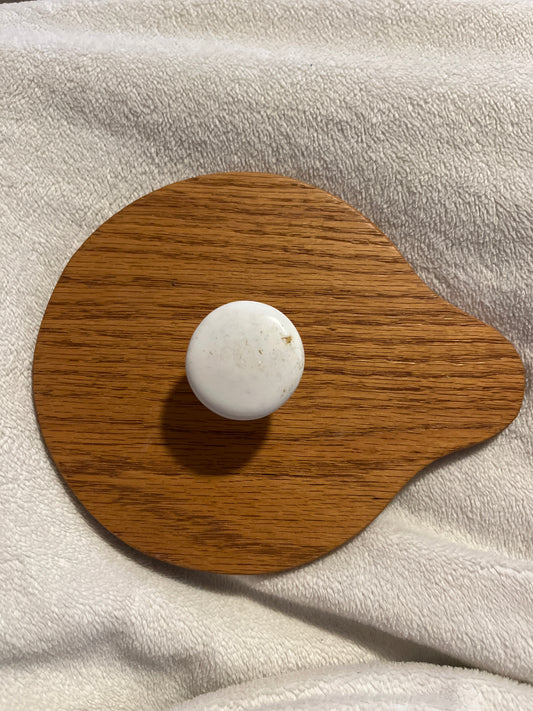 Wooden 6.5”x5.5” round lid — white handle