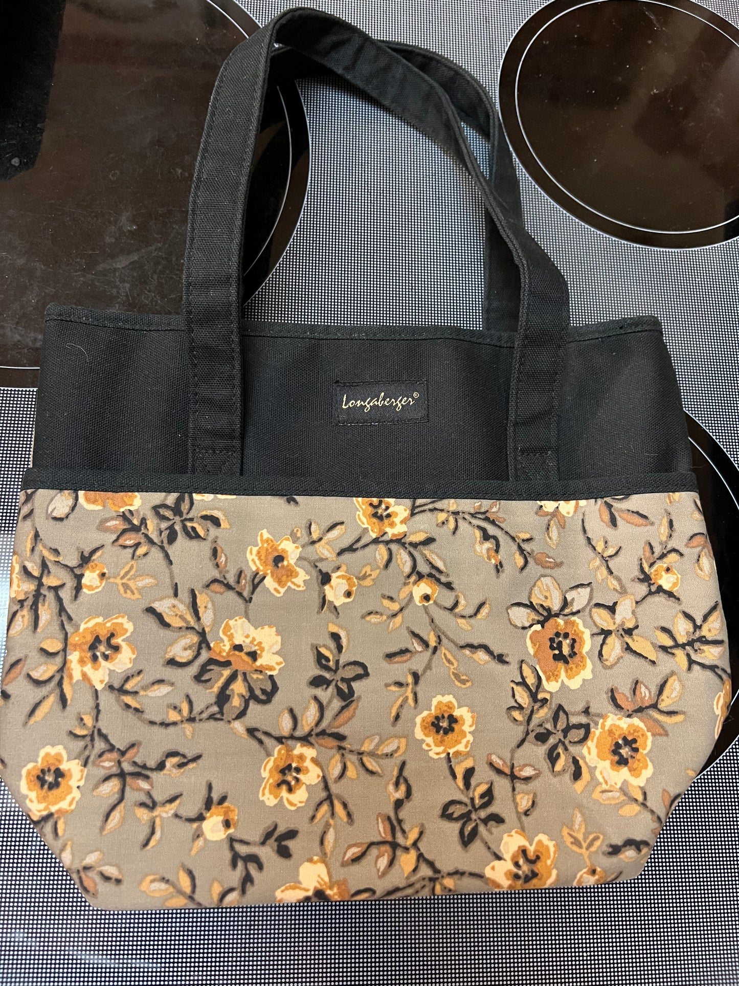 Longaberger khaki floral tote