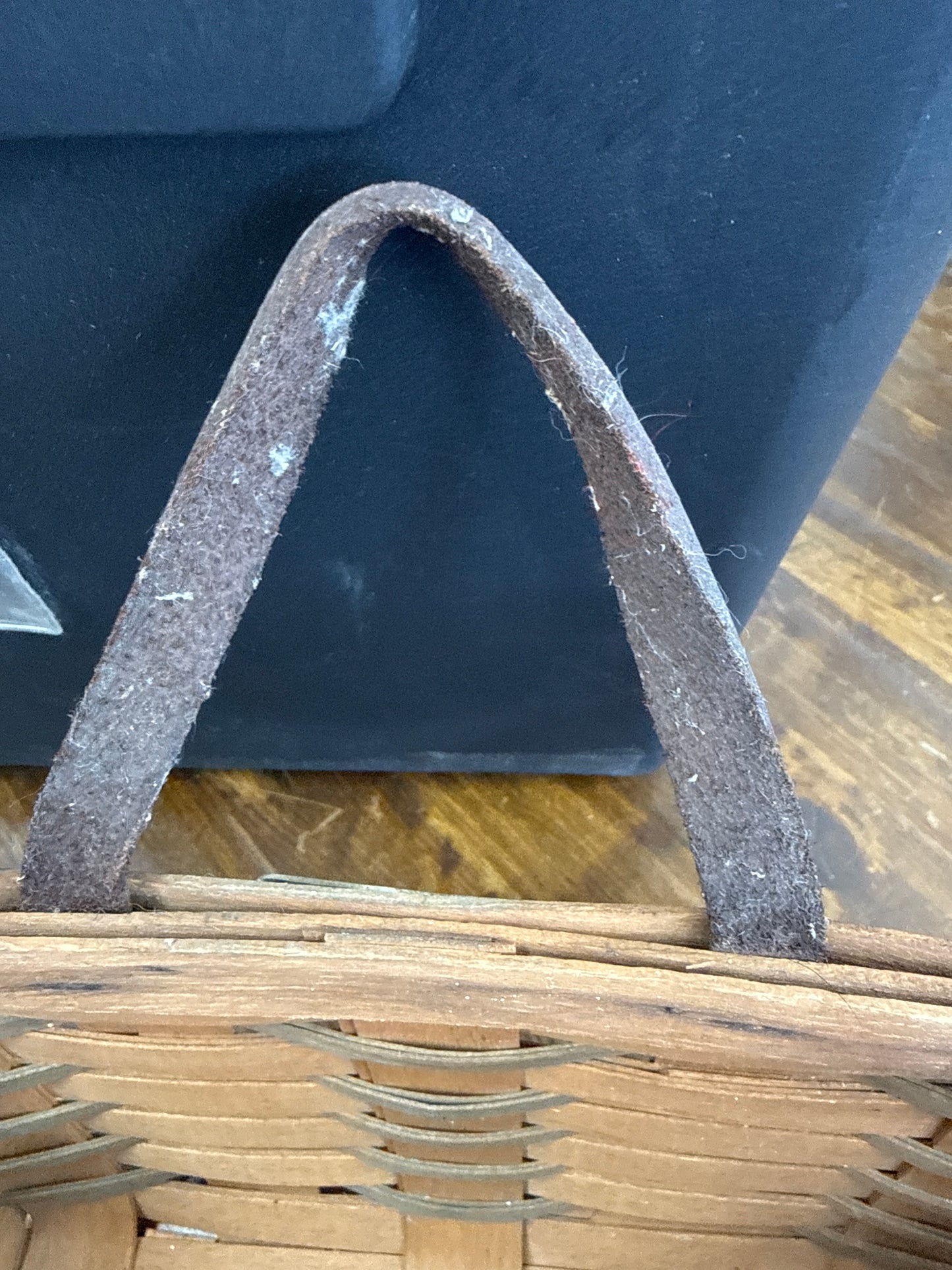 Longaberger small key basket (handle is stiff and there are spots on the basket as pictured)