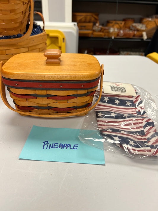 Longaberger All American Patriot basket with lid, liner & protector