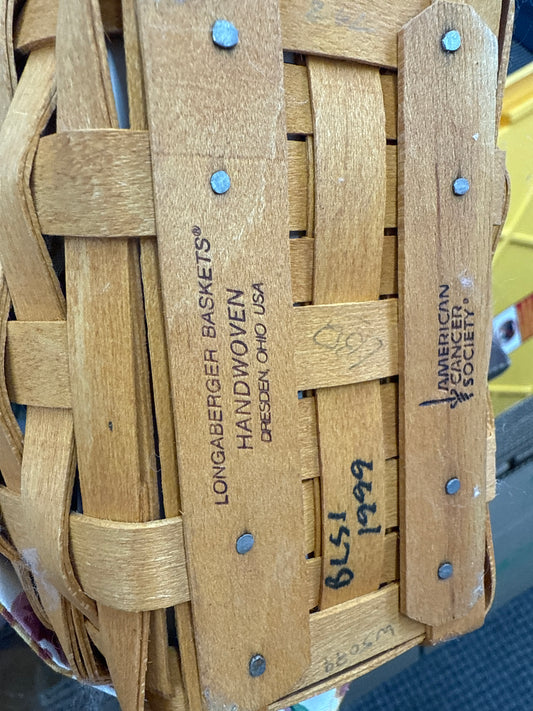 Longaberger 1999 horizon of hope basket with liner and protector
