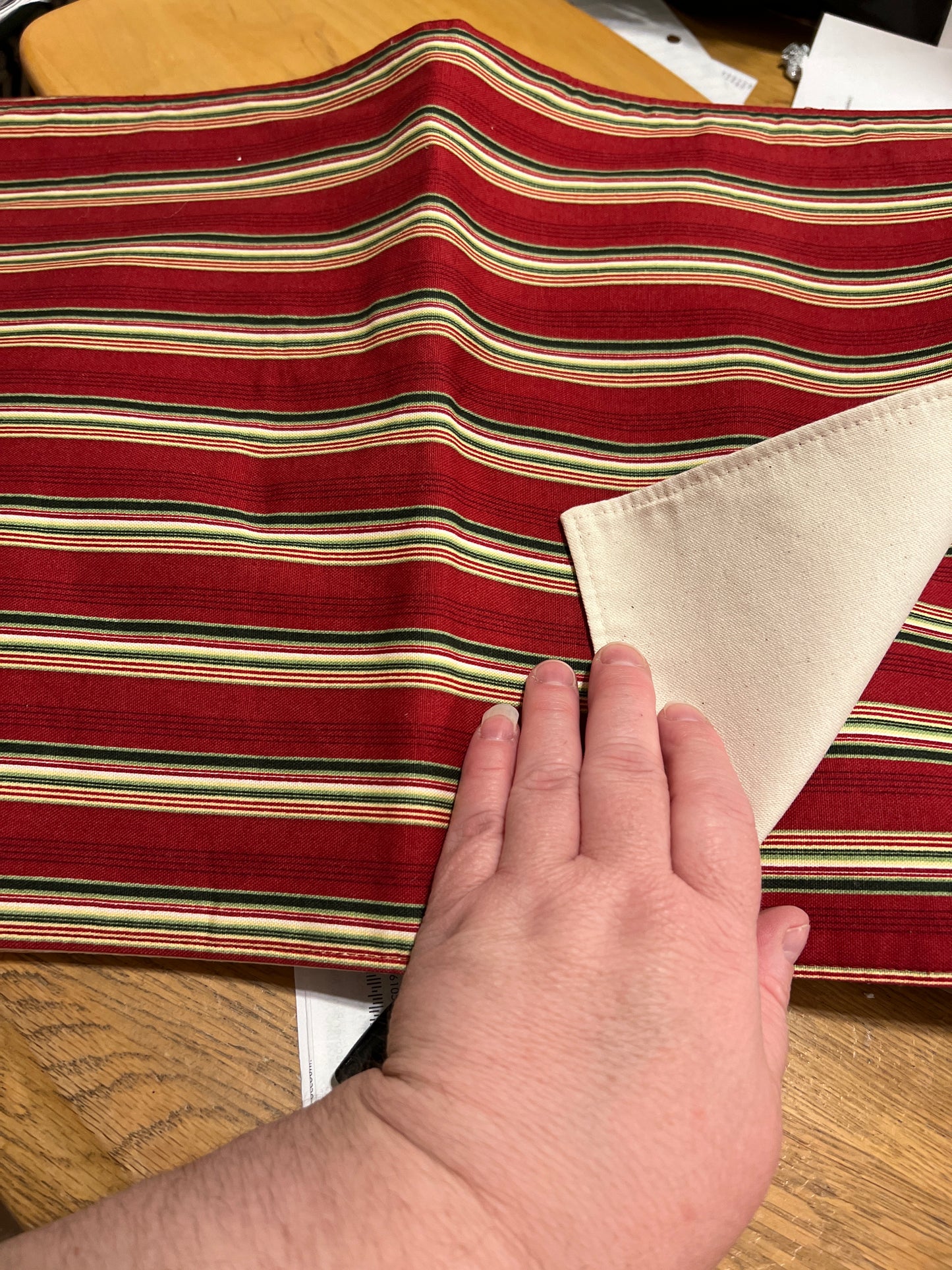 Longaberger set of 2 holiday stripe reversible placemats