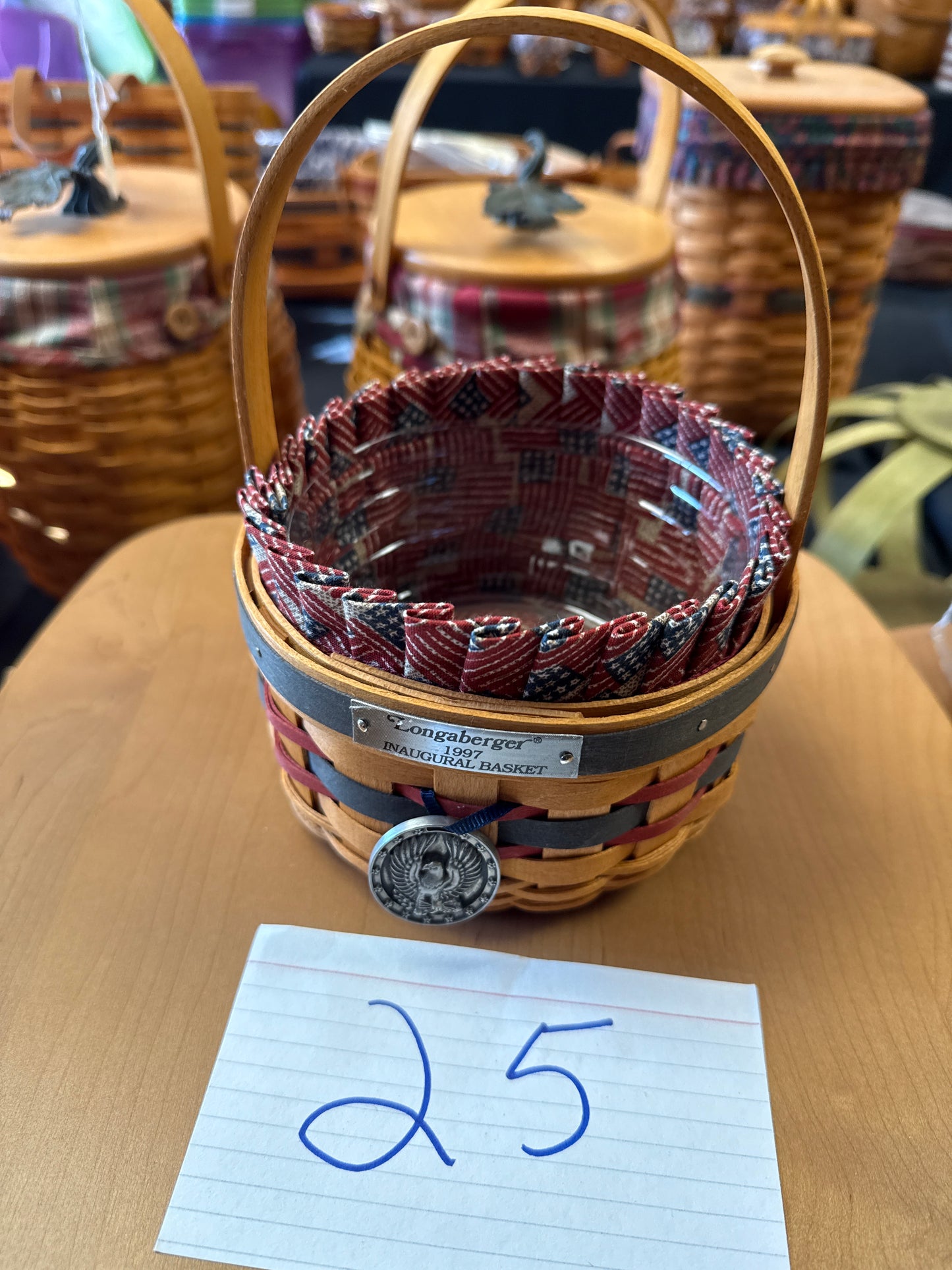 Longaberger 1997 inaugural basket with liner, protector, and tie on