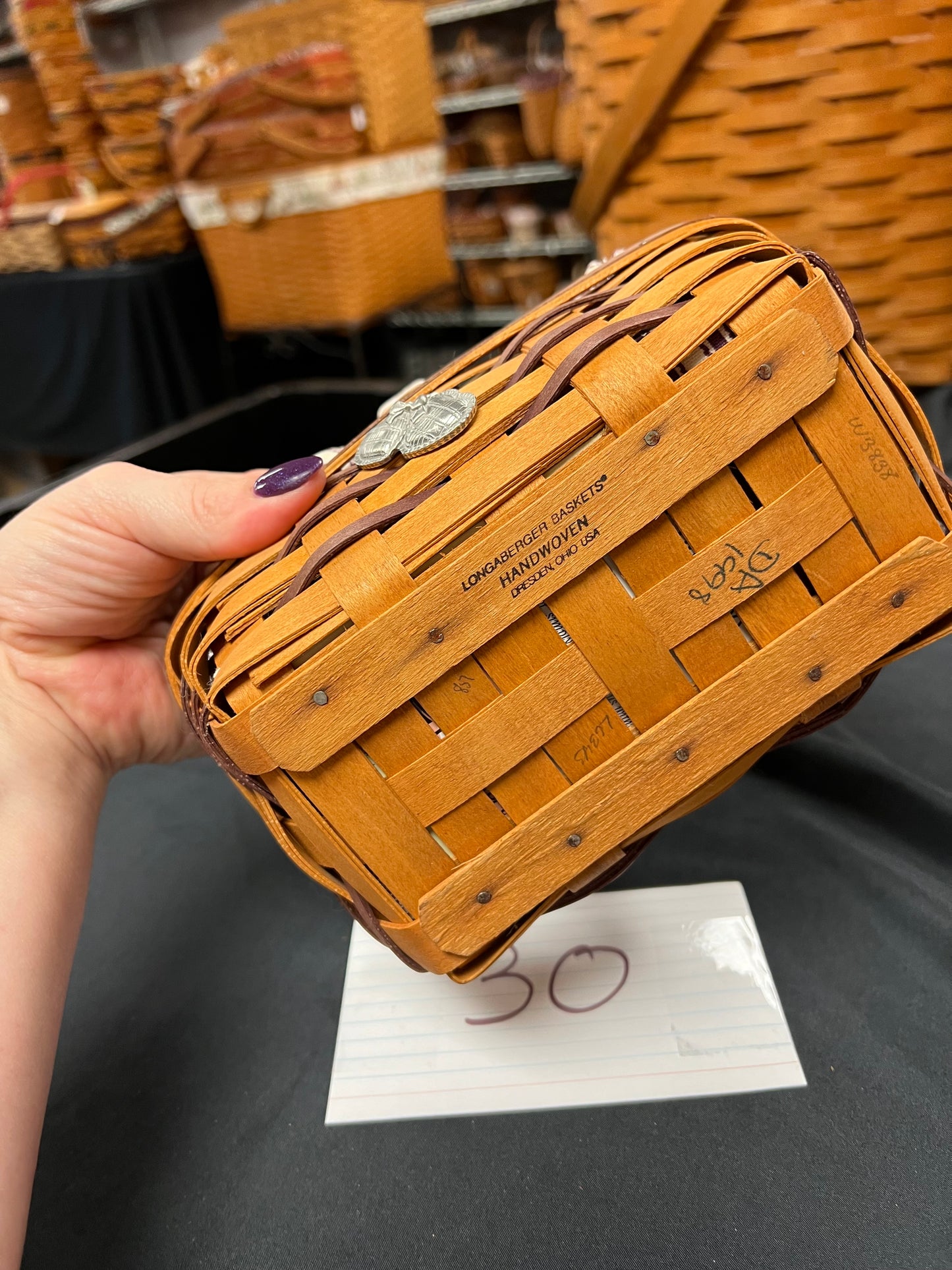 Longaberger sweet treats basket in purple with liner/ protector and tie on