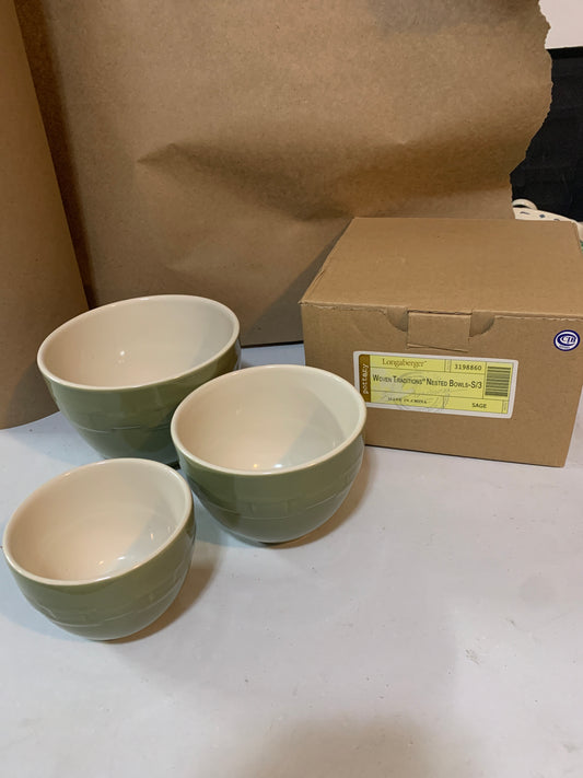 Longaberger Woven Traditions Nested Bowls in Sage (set of 3)