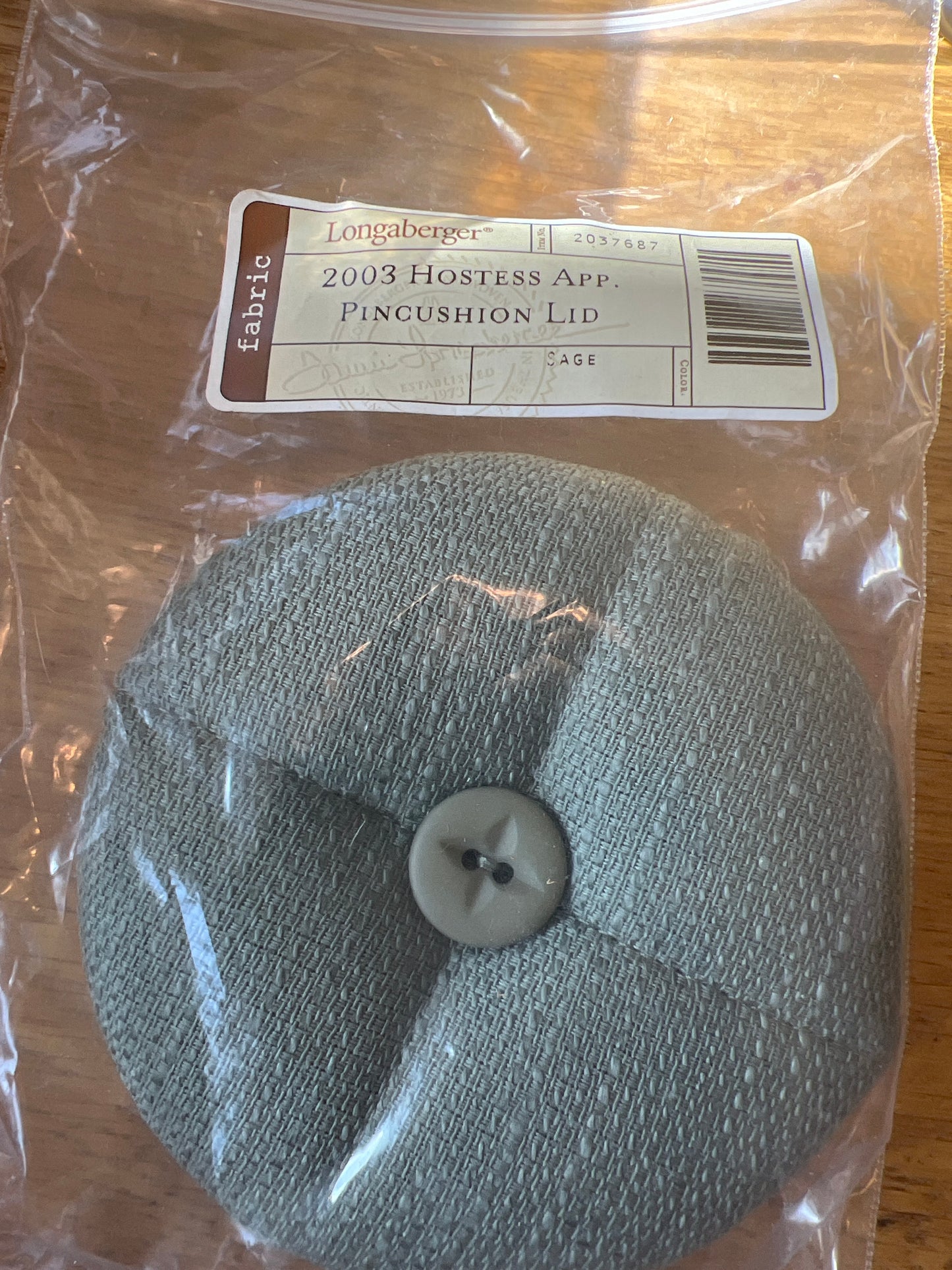 Longaberger hostess appreciation pin cushion lid in sage