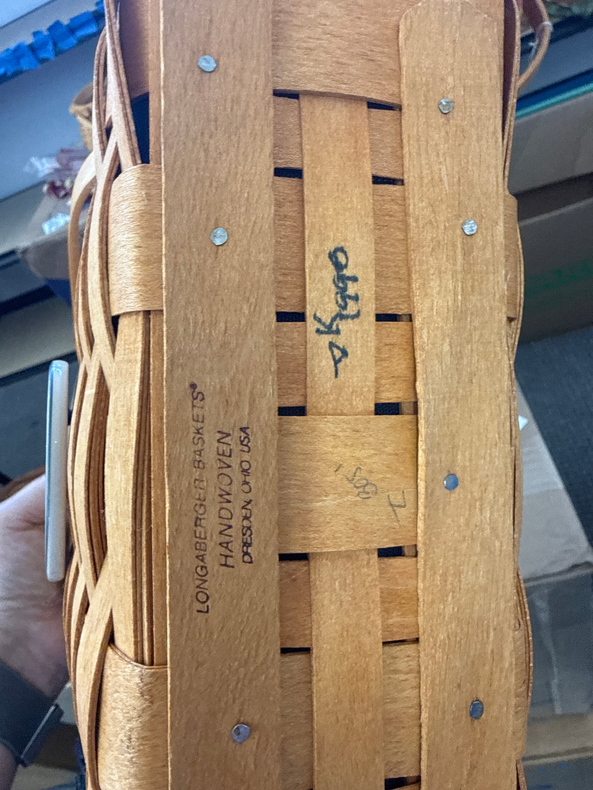 Longaberger 1996 charter member basket with liner, protector, handle gripper, and tie on
