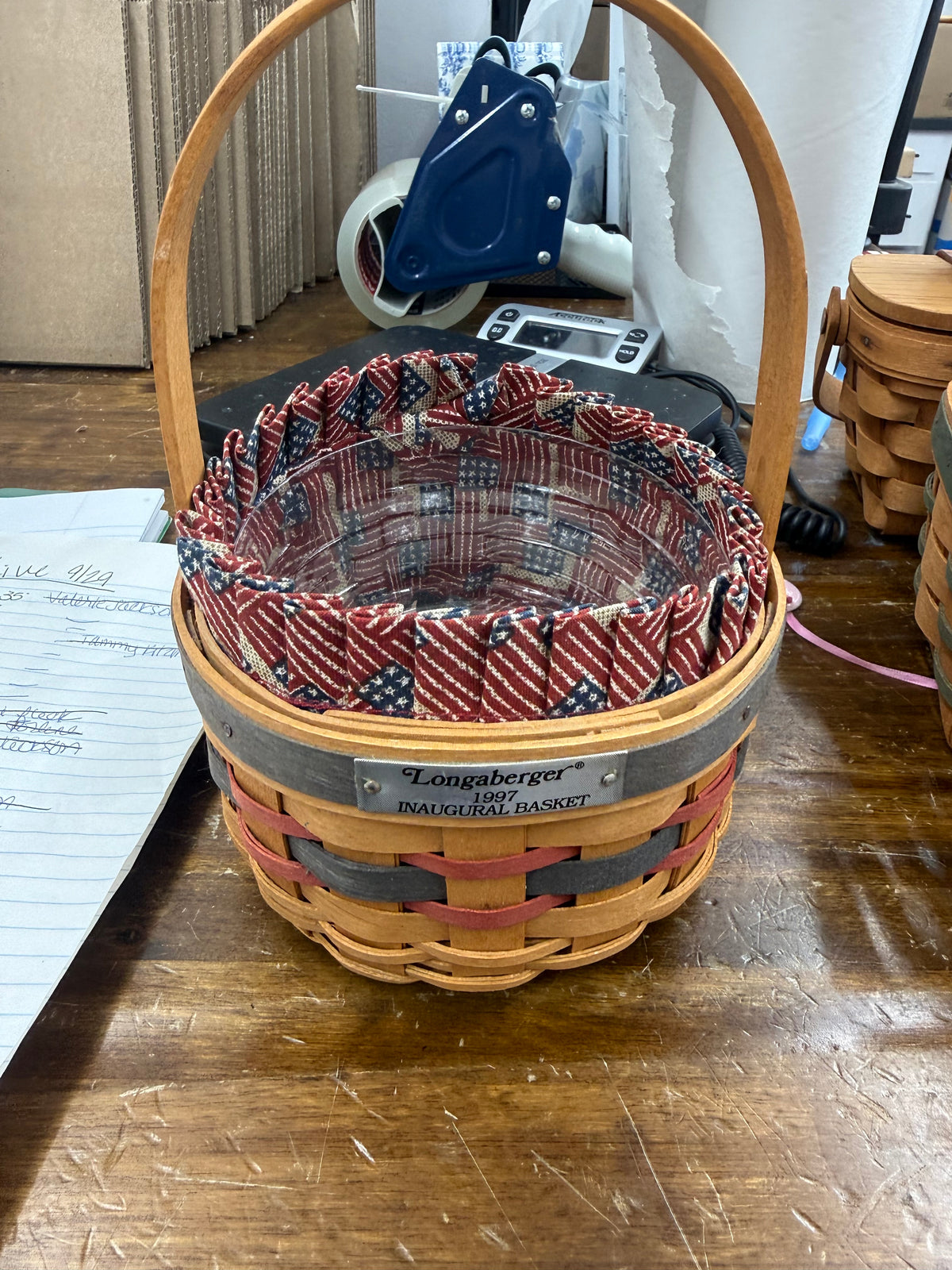 Longaberger 1997 inaugural basket with liner and protector