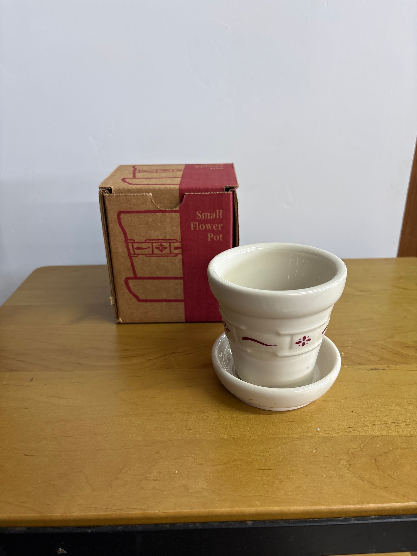 Longaberger Small Flower Pot with Saucer in Traditional Red. May not be in box.