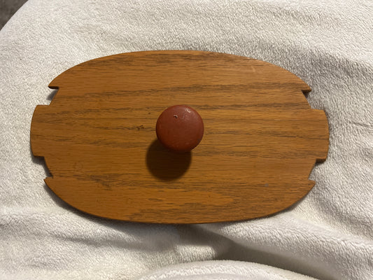Wooden 8.5”x5” ovular lid — red handle